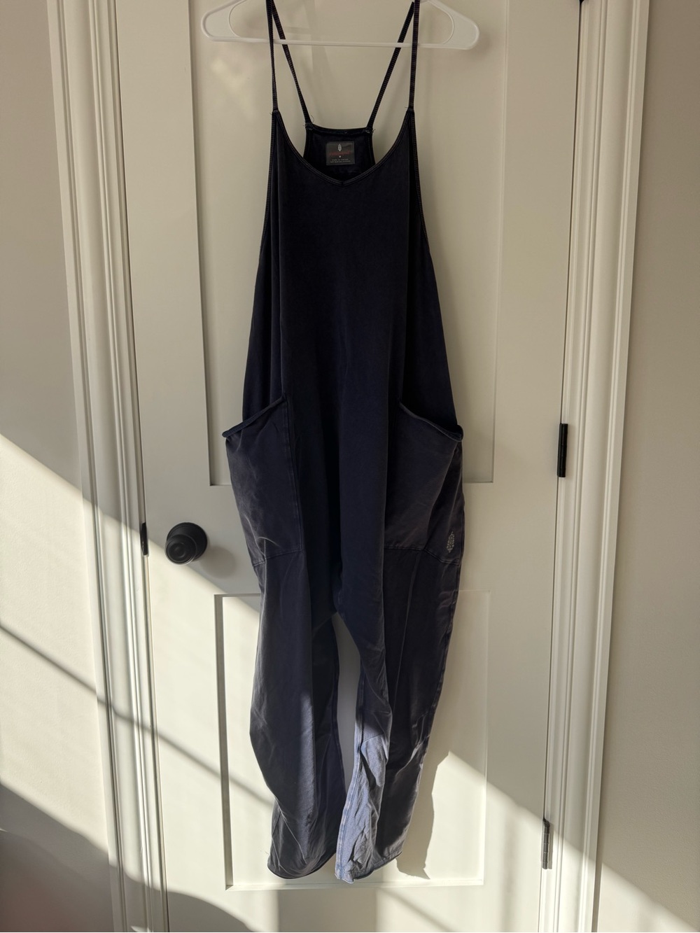 Free People Women's Navy Blue Relaxed Overalls Jeans